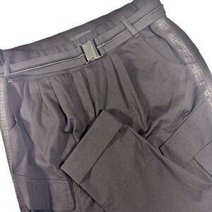 Beate Heymann Street Couture Trousers Women 12 Black Belted Tapered Cuffed